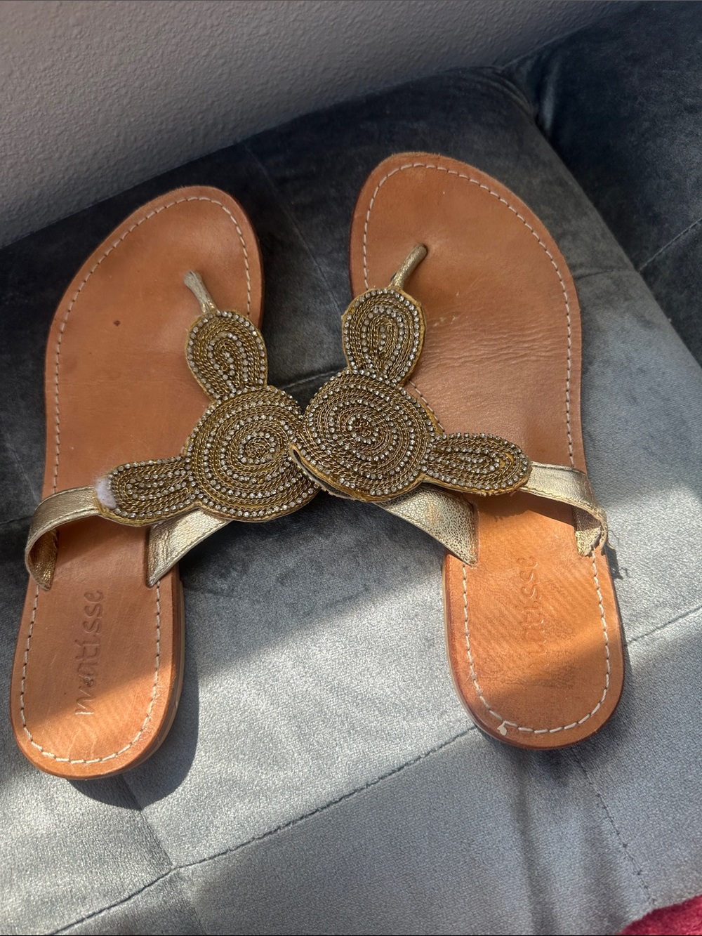 Matisse Gold Beaded Leather Thong Sandals